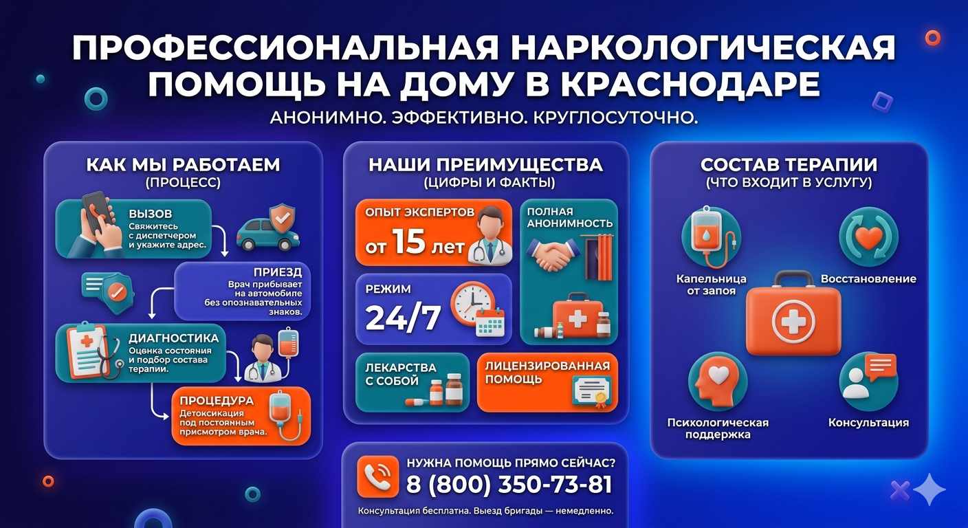 Инфографика о принципах лечения алкоголизма на дому в Ялуторовске: этапы вызова нарколога, преимущества анонимной детоксикации и состав медицинской помощи.